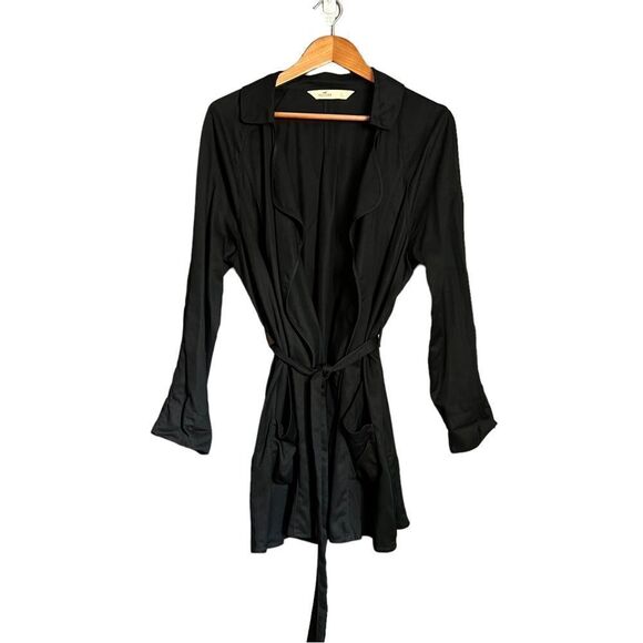 Hollister black drape belted coat. Size large - Picture 1 of 11